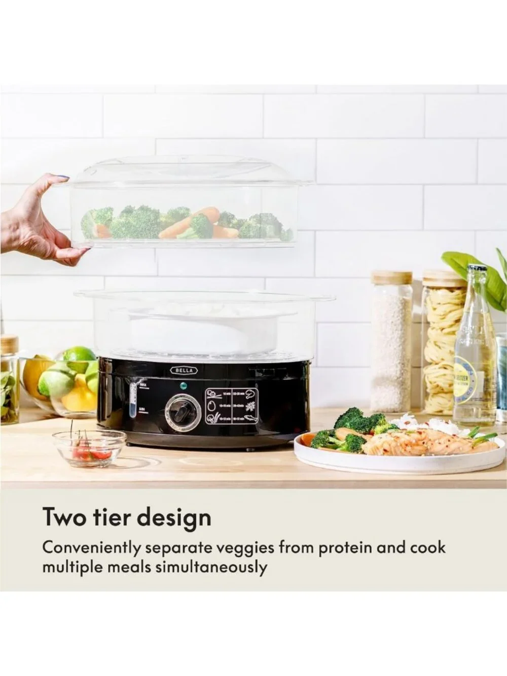 Two Tier Food Steamer with Stackable Baskets - Healthy Cooking, Black Kitchen